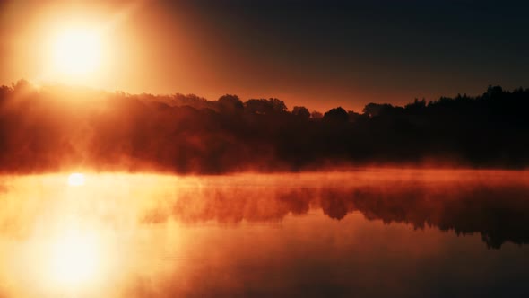 Morning Fog Over Lake At Sunrise, Portugal