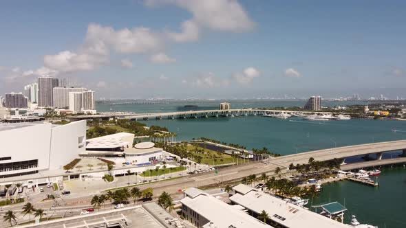 Aerial Video Downtown Miami Scene By Biscayne Bay City Landscape