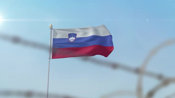 Slovenia Flag Behind Border