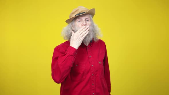 Positive Handsome Senior Man Sending Air Kiss at Camera and Smiling