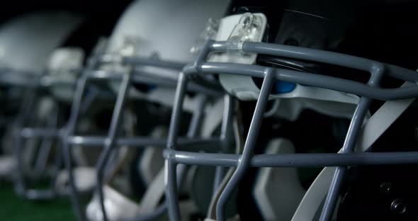 Head gears arranged on artificial turf 4k