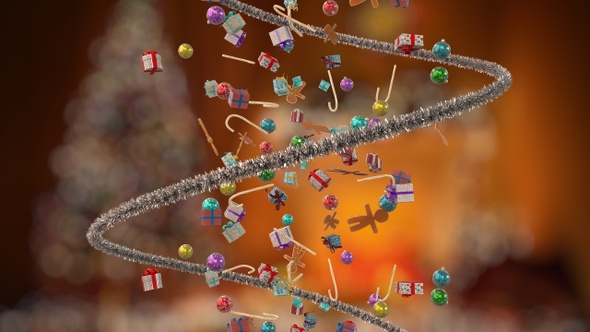 Falling Christmas Elements With Tinsel alt