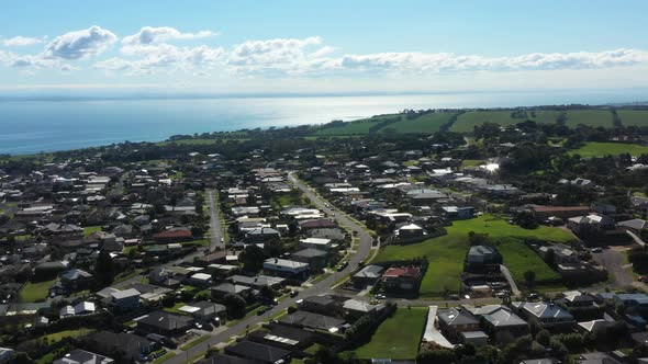 AERIAL Orbital, Coastal Town Of Clifton Springs And Corio Bay Australia