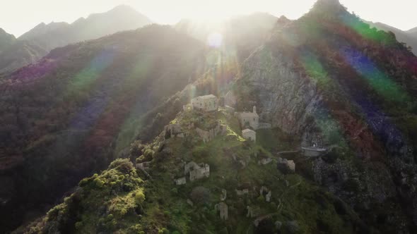 Aerial View of Ancient Ruins on the Top of the Mountain