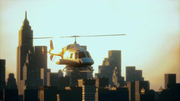 Silhouette Helicopter at City Scape Background alt