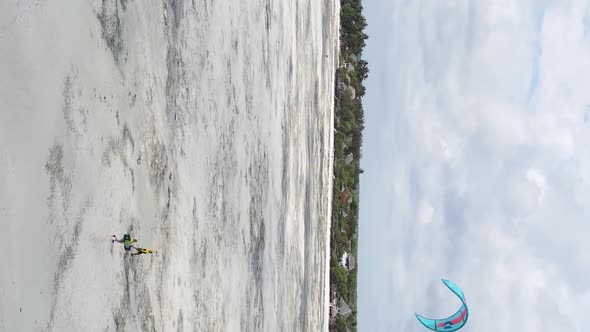 Zanzibar Tanzania  Vertical Video of Low Tide in the Ocean Near the Coast Slow Motion