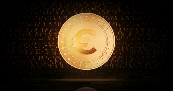 Euro EUR currency golden coin loop on digital background