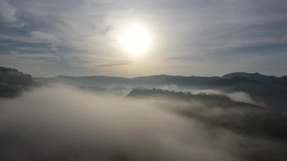 Aerial view of mountain landscape with clouds, Chittagong, Bangladesh.