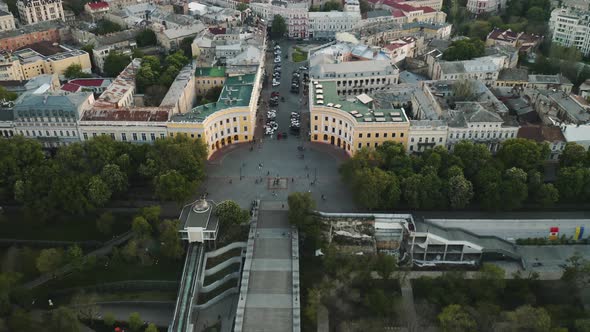 Aerial View of Historical Center of Odessa Ukraine From Drone at Sunset