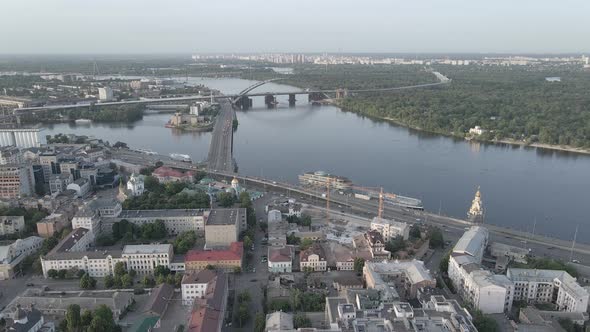 Kyiv, Ukraine. Aerial View. Slow Motion, Flat, Gray