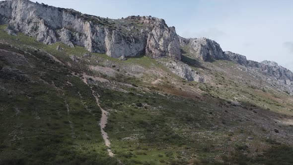 Aerial shot of El Torcal mountain in Spain, a jurassic age rock in a nature reserve