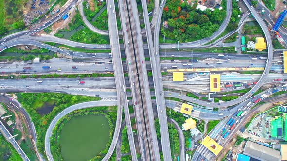 4K : Top view of Highway road junctions.