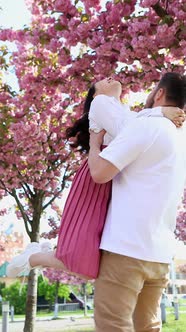 Couple Spinning Kissing Hugging Under Blooming Sakura Tree