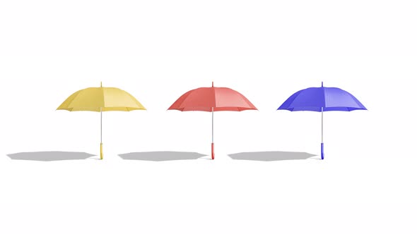 Blank colored opened umbrella set stand, looped rotation