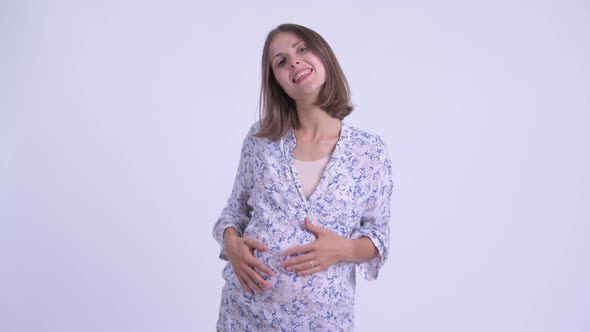 Happy Young Pregnant Woman Getting Gift Box