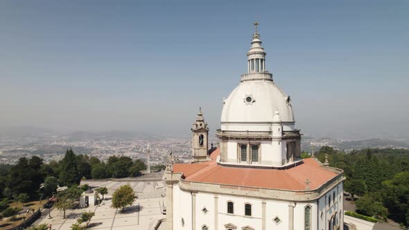 Orbital close up shot of cupola Sanctuary of Our Lady of Sameiro, Portugal