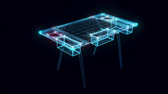 Industrial Desk With Chests Hologram Rotating 4k
