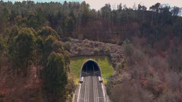 Aerial View Of Railway Tunnel Entrance. Pedestal Up