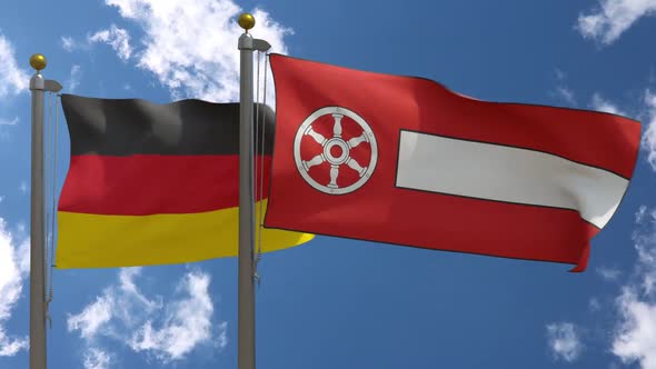 Germany Flag Vs Erfurt City Flag on Flagpole