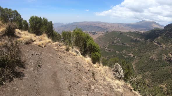 walking  in Simien Mountain, Ethiopia wilderness, Africa