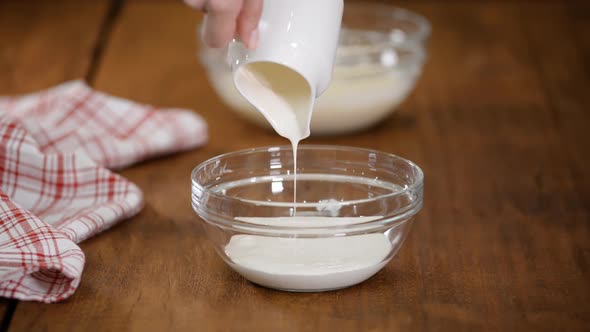 Mixer Whip Heavy Cream In A Bowl. Close-Up.