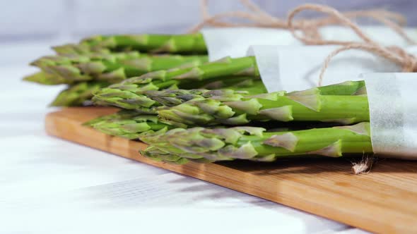 Asparagus Fresh Raw Organic Green Asparagus Sprouts Closeup Healthy Vegetarian Food