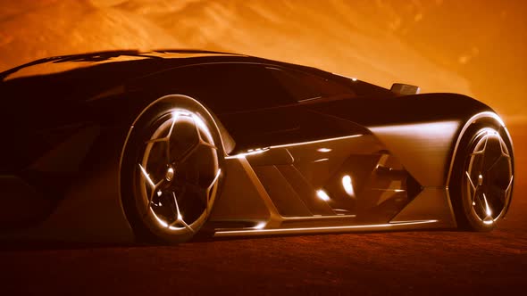 Supercar at Sunset in Desert alt