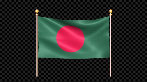 Flag Of Bangladesh Waving In Double Pole Looped