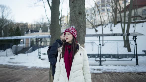 Happy Romantic Couple on a Date at Sunny Winter Day