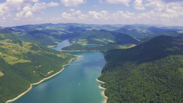 Aerial View on Beautiful Artificial Mountain Lake Zlatar in Serbia