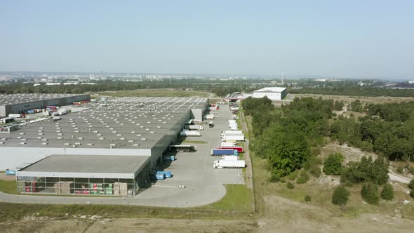 Trucks with Semi Trailers Stand Ramps Warehouses for Loading and Unloading Goods