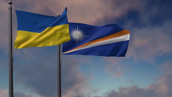 Marshall Islands Flag Waving Along With The National Flag Of The Ukraine - 4K