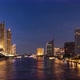 Bangkok waterfront cityscape and Chao Phraya River, day to night, zoom out - time lapse - VideoHive Item for Sale