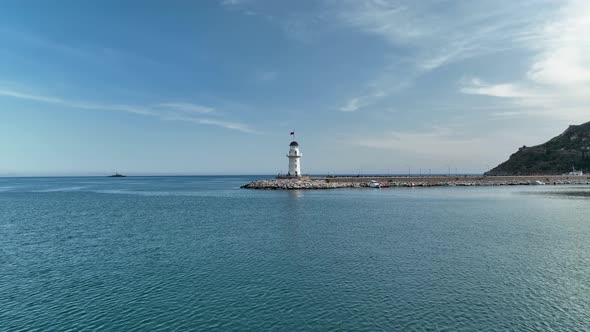 Lighthouse in the port aerial view Turkey Alanya 4 K