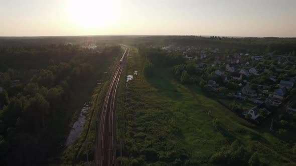 Aerial View of Freight Train in the Country, Russia