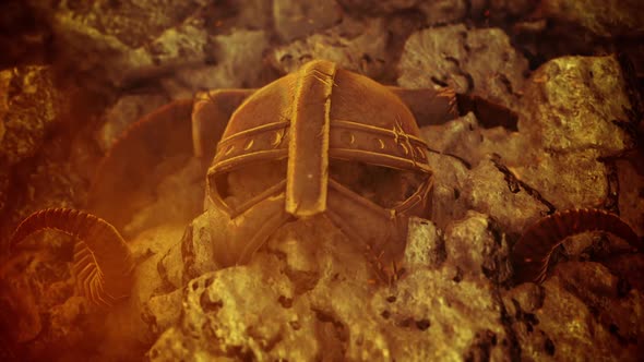 Ancient Viking Warrior Helmet Embedded In A Volcanic Rock