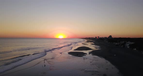 Idyllic Sunset Beach In Monte Hermoso, Argentina - aerial drone shot