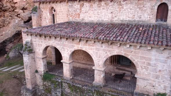 Aerial View of an Ancient Hermitage Located in Tobera, Burgos, Spain.