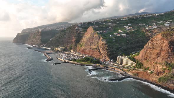 Coastline of Madeira Portugal Beautifull Sunny Island the Atlantic Ocean Aerial Drone View