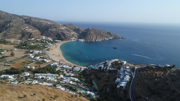 Mylopotas on the island of Ios in the Cyclades in Greece seen from the sky