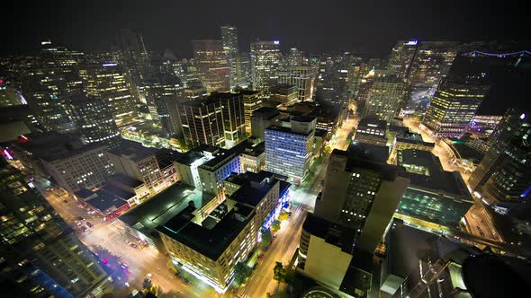 Time lapse view overlooking the city of Vancouver at night