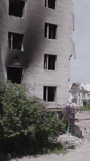 Vertical Video of a House Destroyed By the War in Ukraine