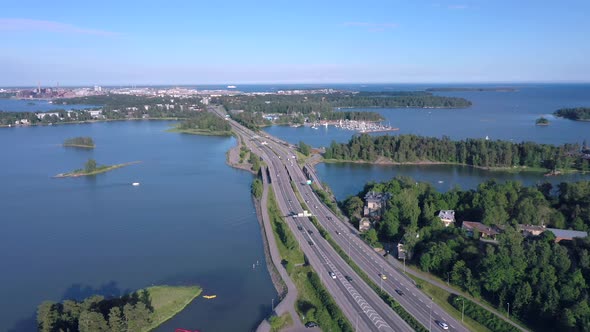 Small Islands with Trees on the Side of the Bridge in Lauttasaari in Helsinki