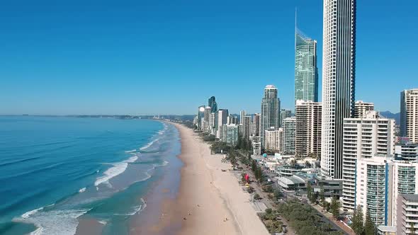 Aerial view showing Australia's Gold Coast waterways and urban sprawl on a clear day