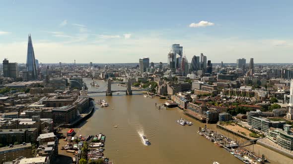 Aerial Video Scene London During 2022 Heat Wave And Low River Level