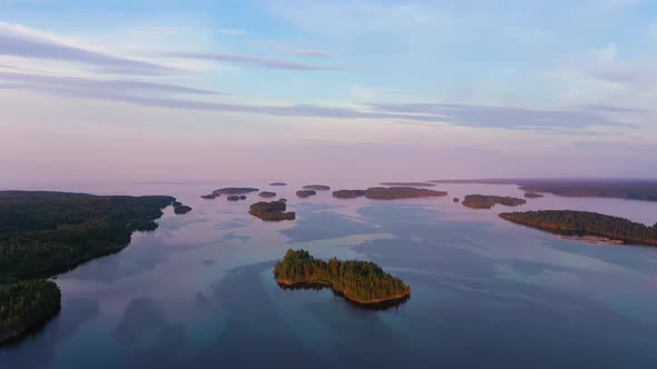 Lake Ladoga on Sunny Evening. Lekhmalakhti Bay. Russia. Aerial View