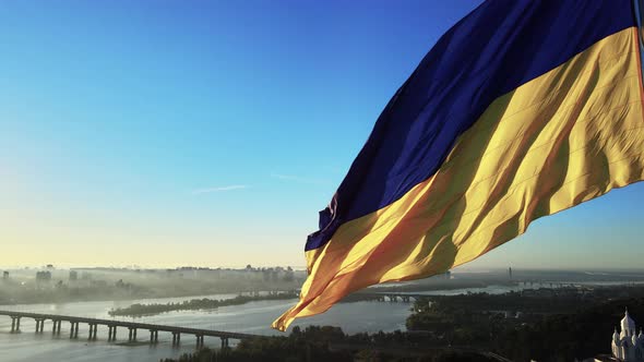 Kyiv - National Flag of Ukraine By Day. Aerial View. Kiev