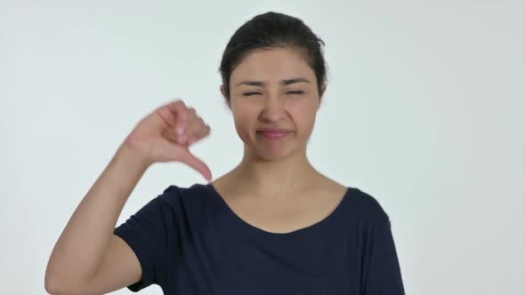 Indian Woman with Thumbs Down White Background