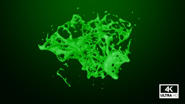 Drops of Green Paint Collide and Create a Splash