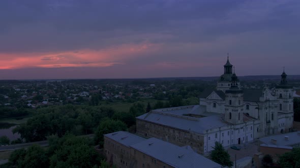 The Monastery of the Bare Carmelites in Berdichev Aerial Night Panorama View